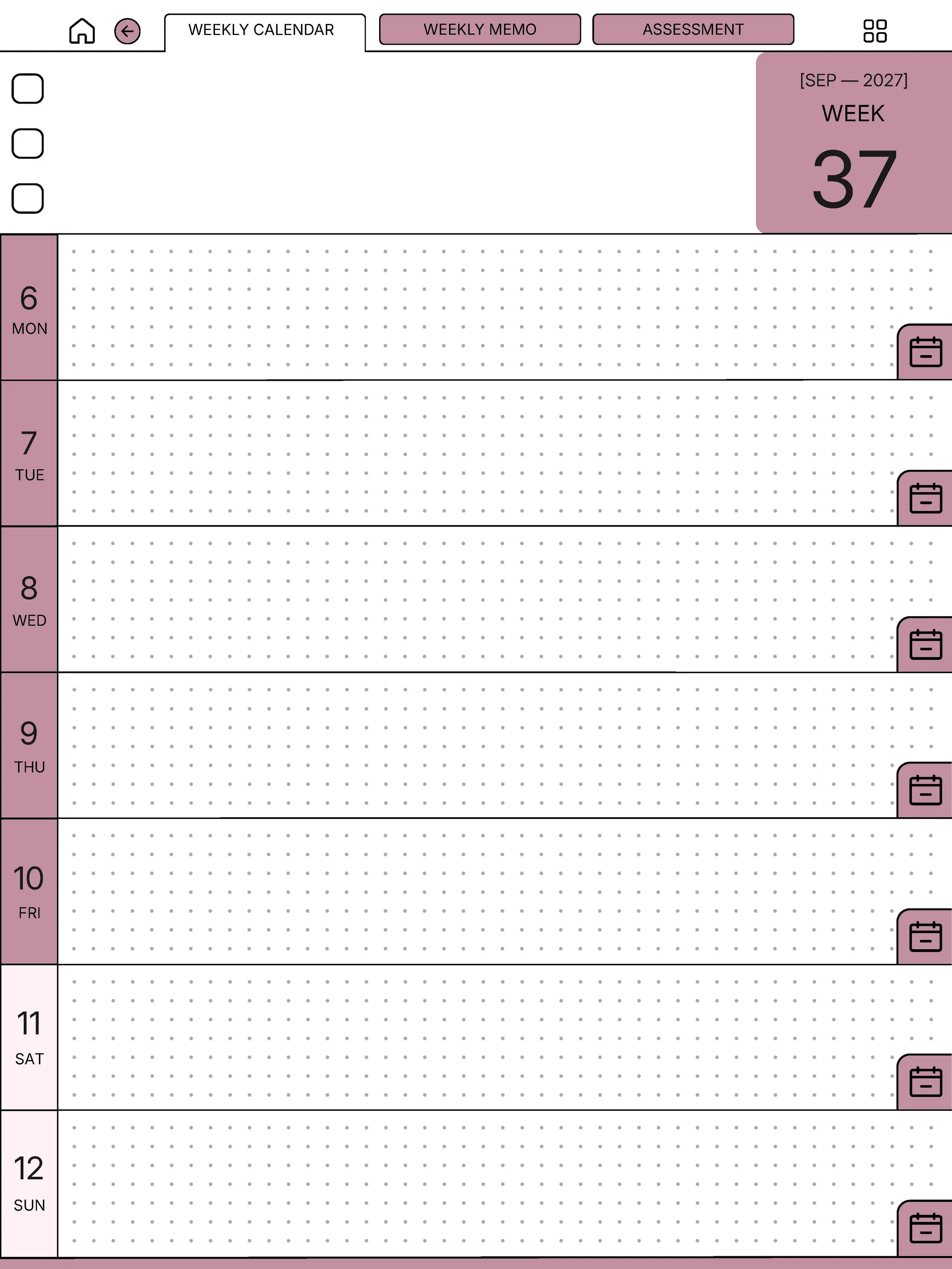Weekly Planner reMarkable Paper Pro — page 3