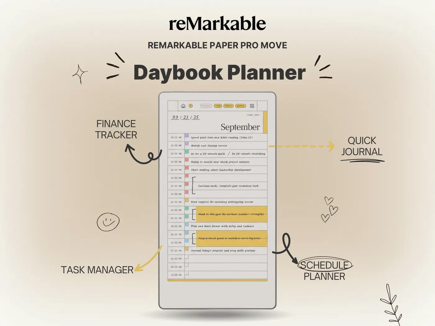 Daybook Planner for reMarkable Paper Pro Move Features