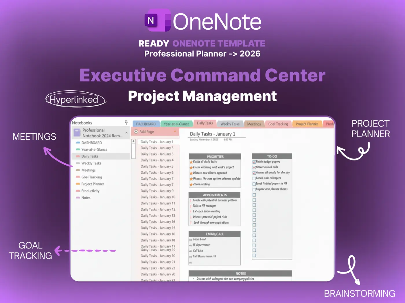onenote template for project management