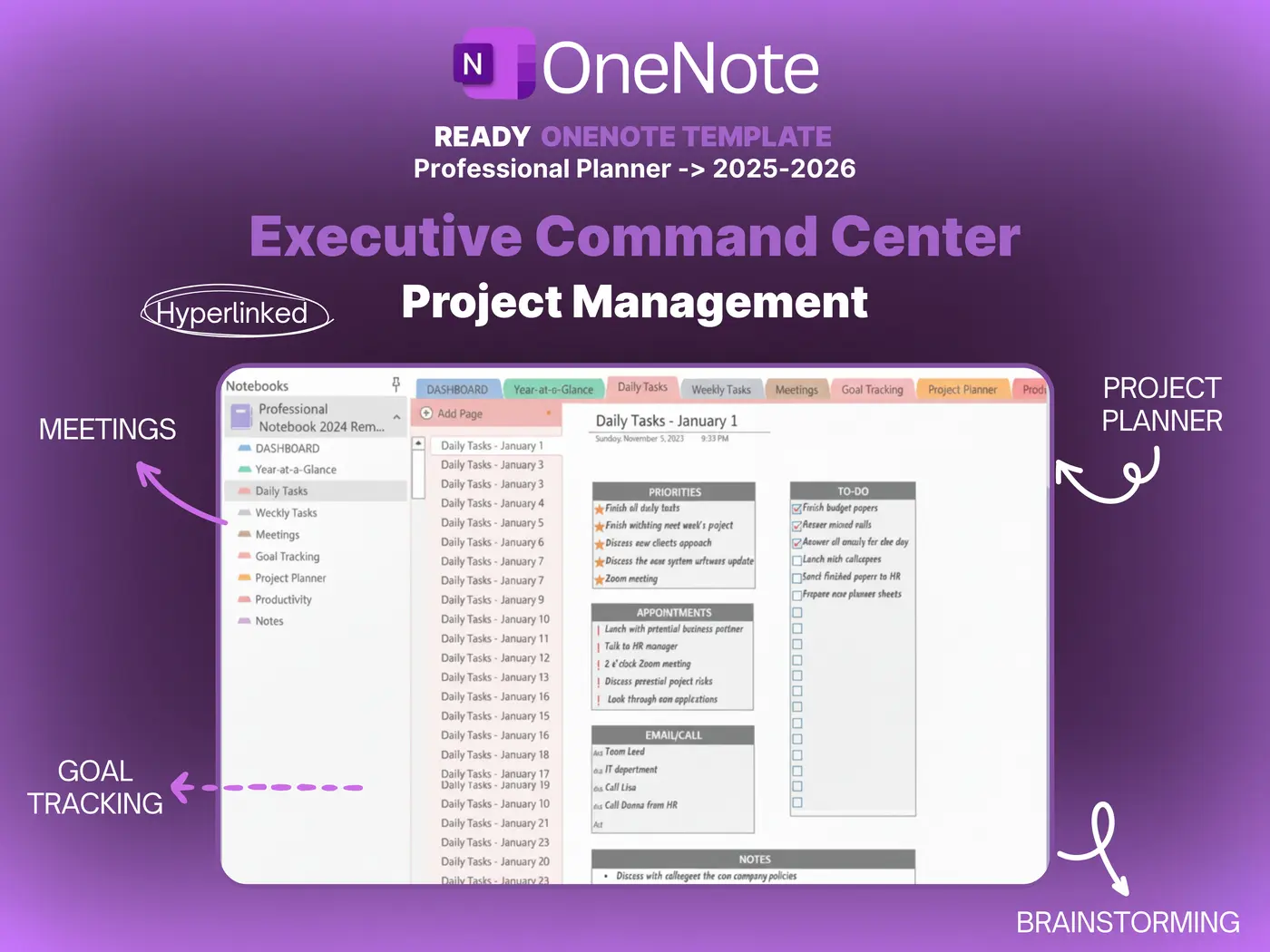 onenote template for project management