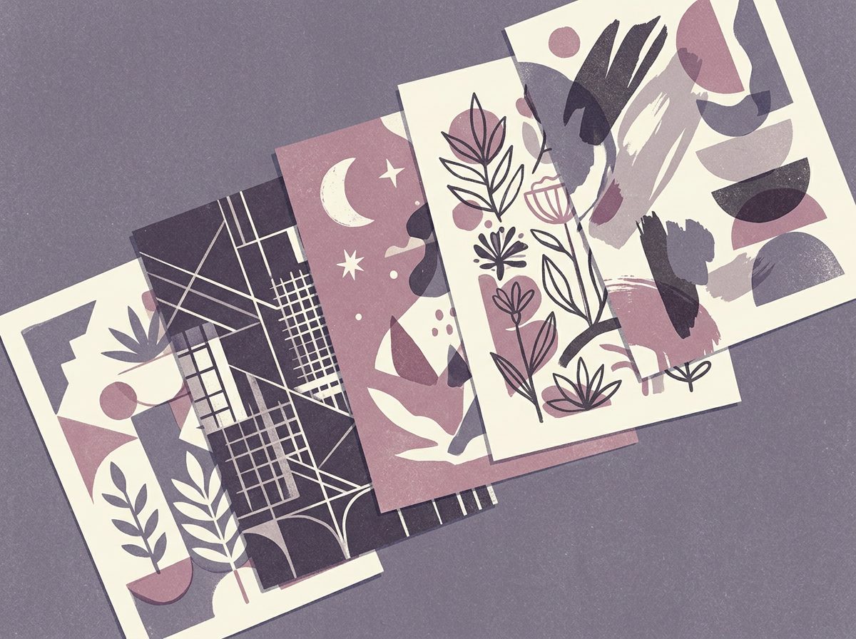 Five aesthetic reading tracker layouts arranged as overlapping cards