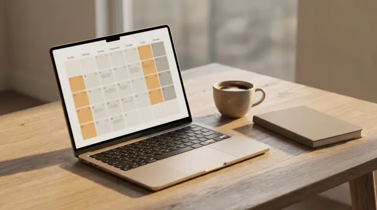 A 2-2-3 custody schedule mapped as a repeating rotation on a desk calendar