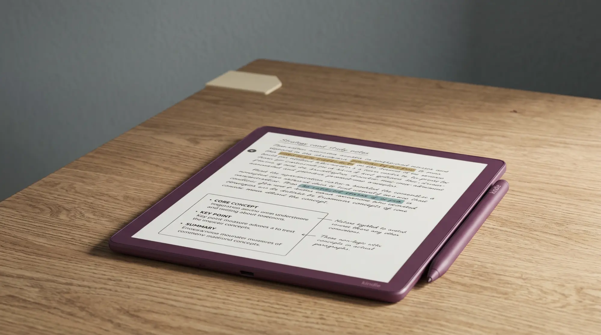 A Kindle Scribe Colorsoft showing AI-assisted color notes