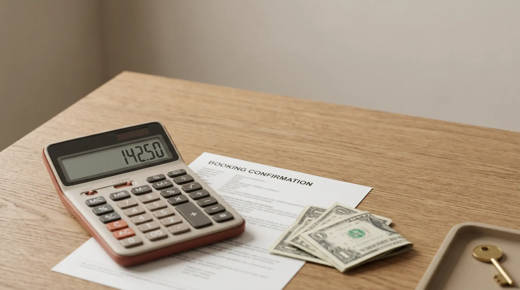 Calculator showing an Airbnb host payout beside a booking sheet