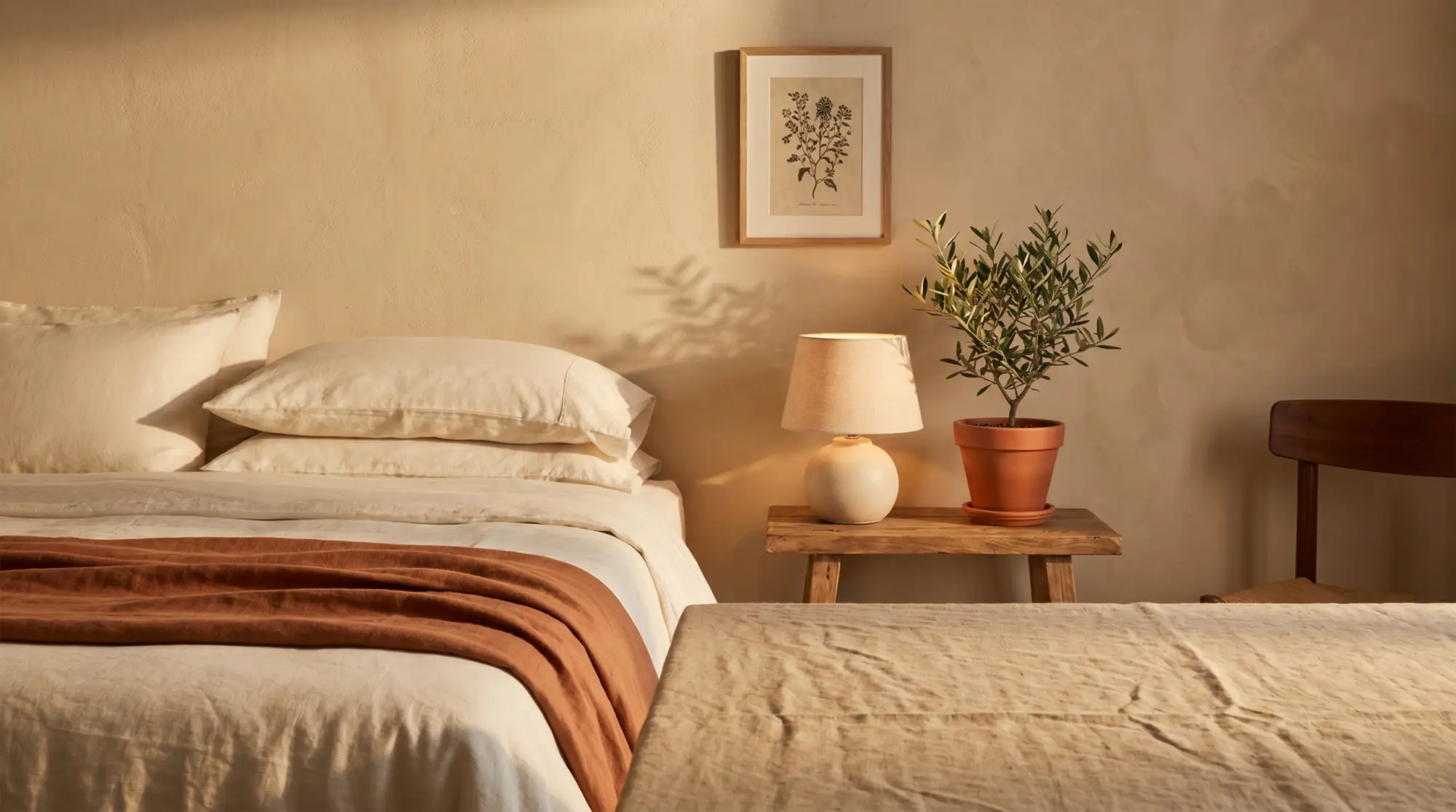 A styled Airbnb bedroom corner staged for listing photos