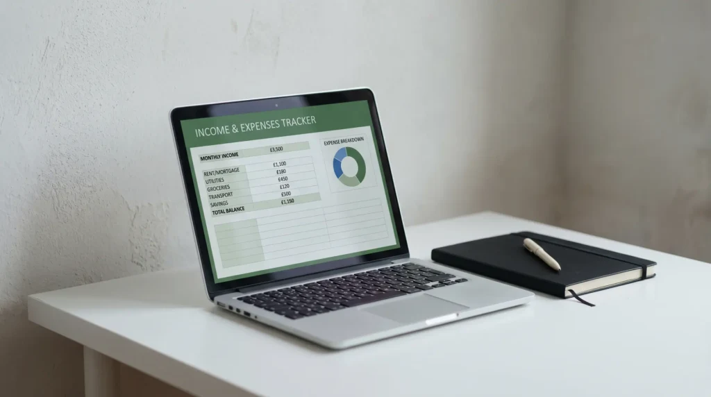 A laptop showing an Airbnb income and expense spreadsheet