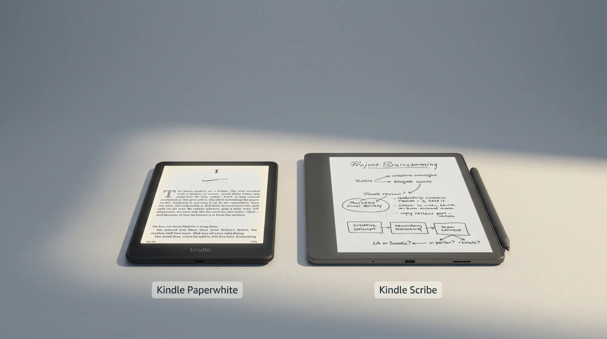 Kindle Paperwhite and Kindle Scribe side by side