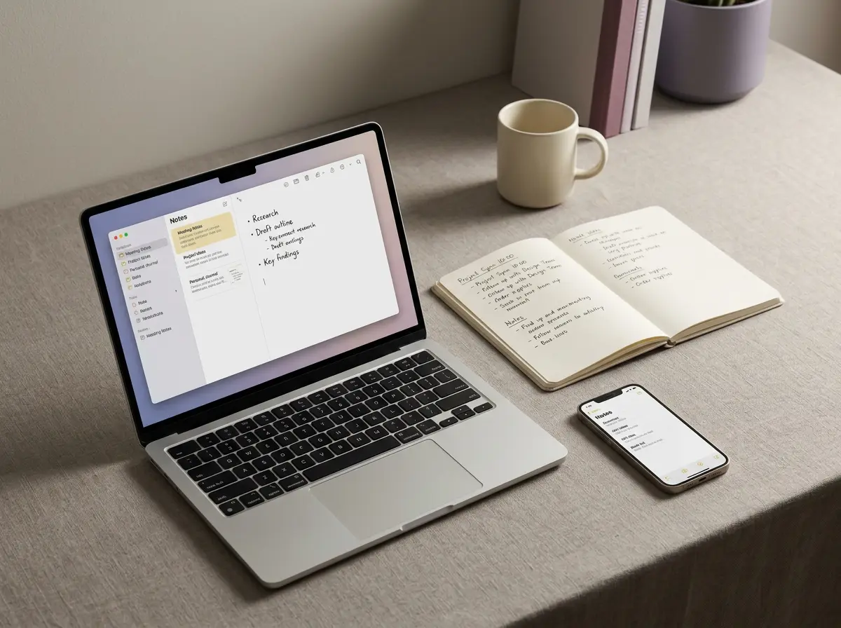 Illustration of layered note-taking systems narrowing to a single choice