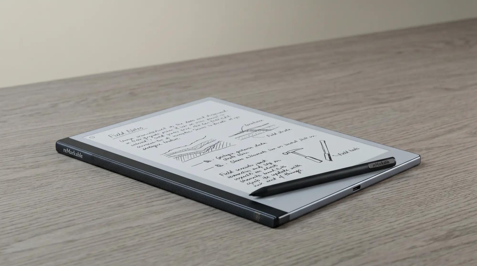 A reMarkable 2 showing monochrome handwritten notes
