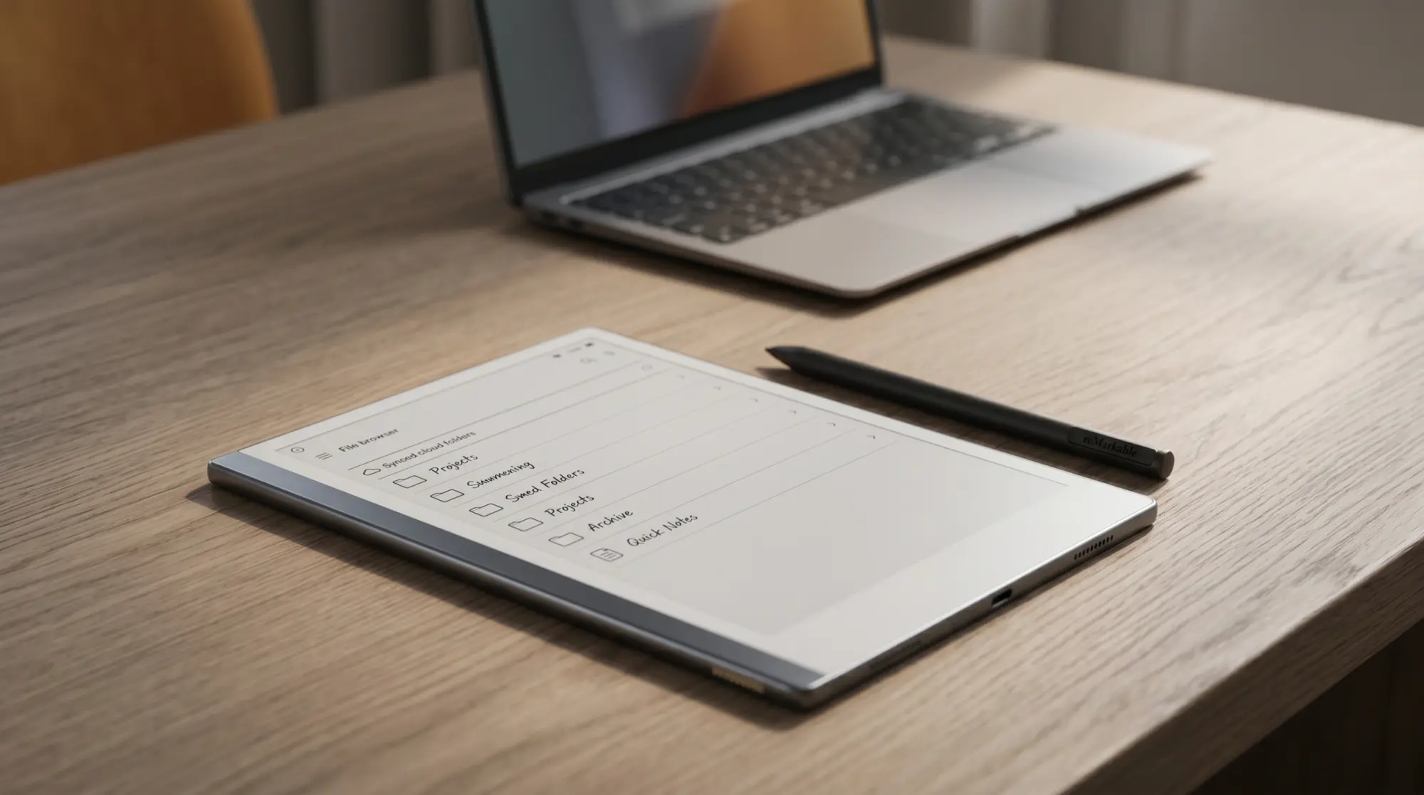 A reMarkable 2 showing synced cloud folders for a Google Drive workflow