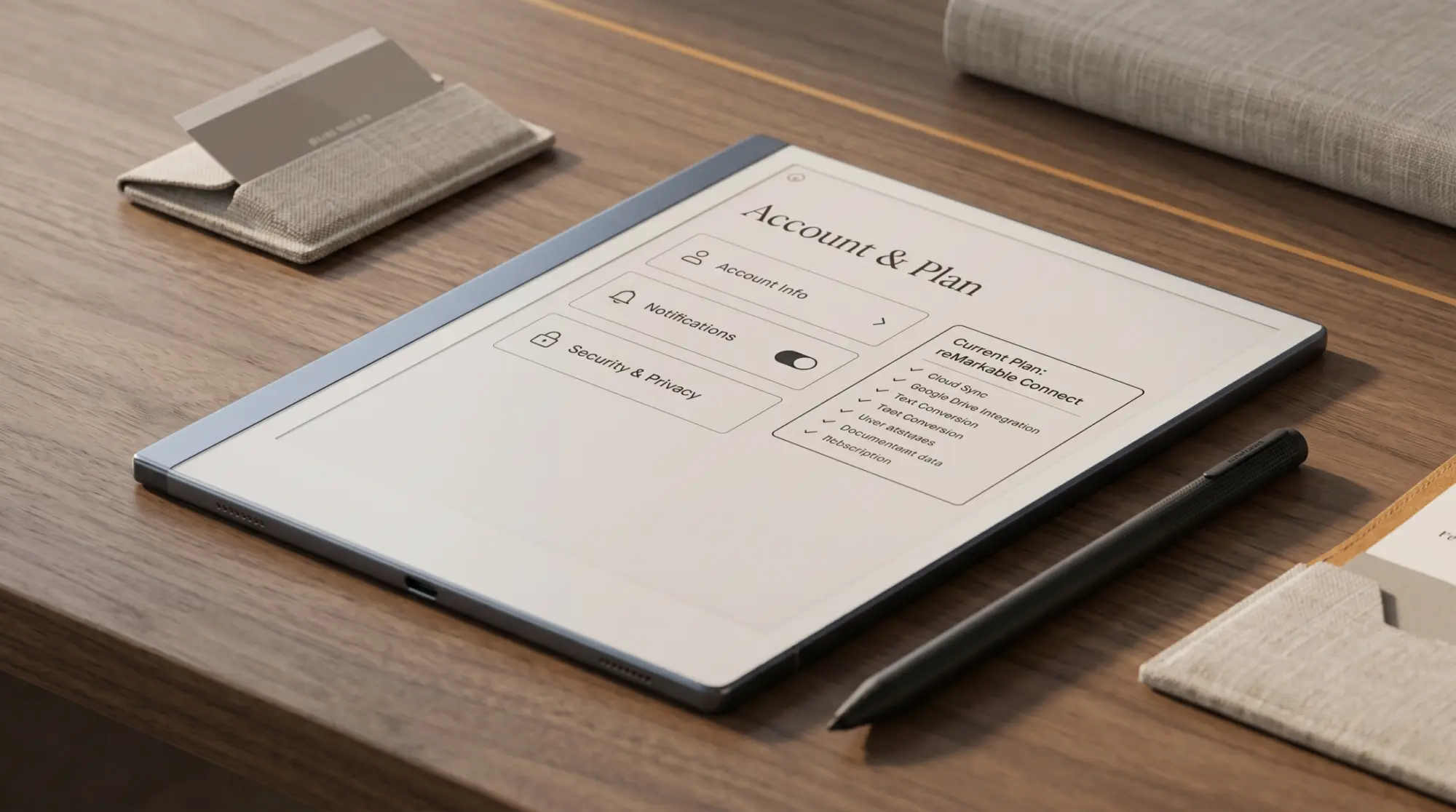 A reMarkable 2 showing its account subscription settings