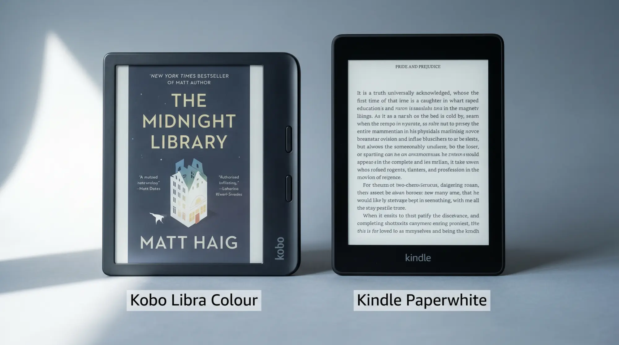 Kobo Libra Colour and Kindle Paperwhite side by side