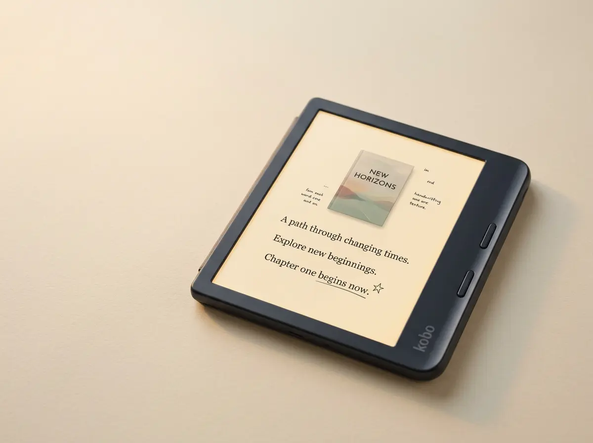 Kobo Libra Colour showing a book page under warm reading light