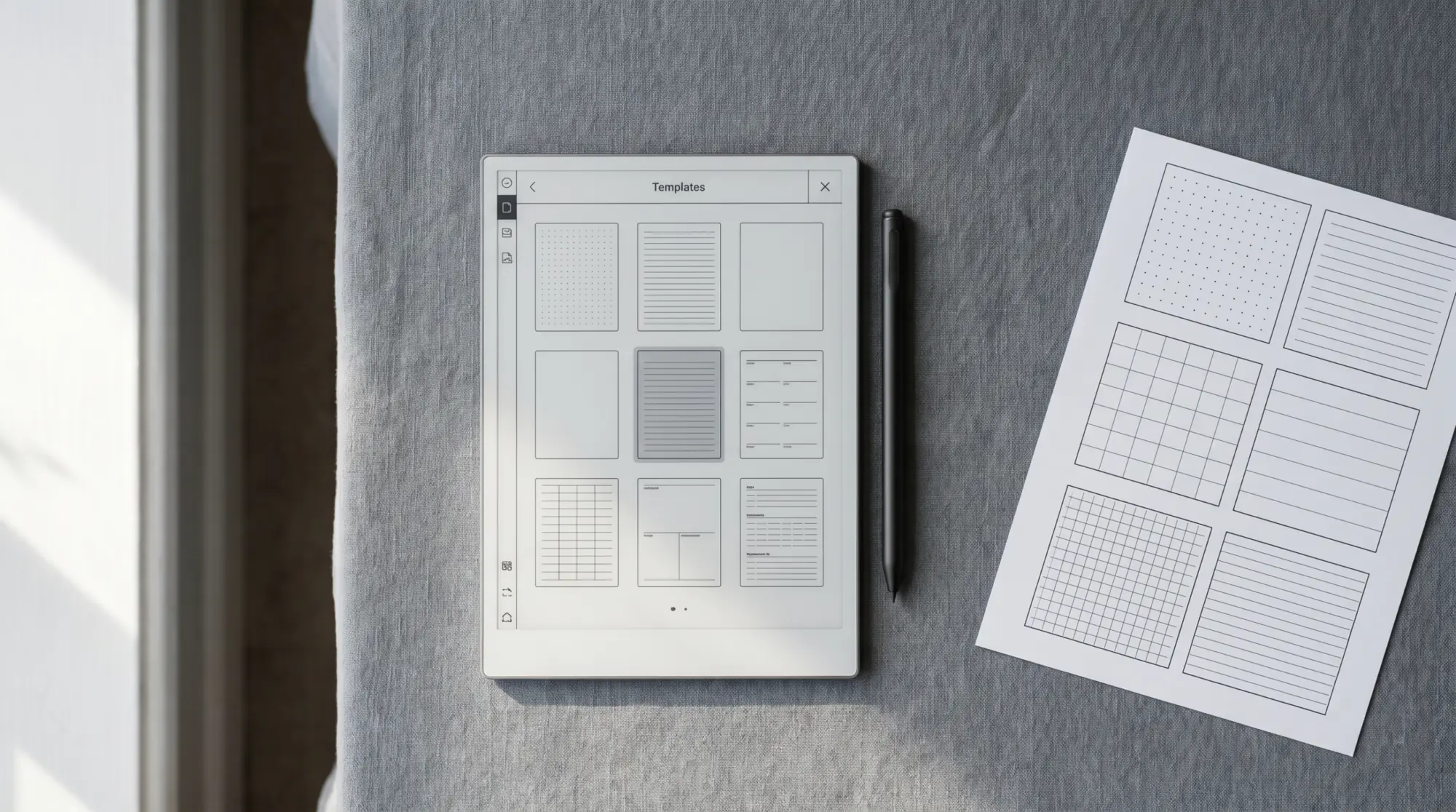 A reMarkable Paper Pro adding a page template from the gallery