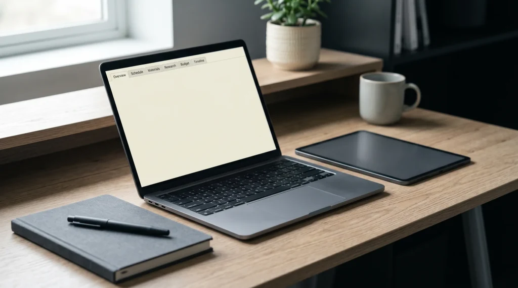 A laptop and tablet on a tidy desk, set up to delete a notebook in OneNote from OneDrive