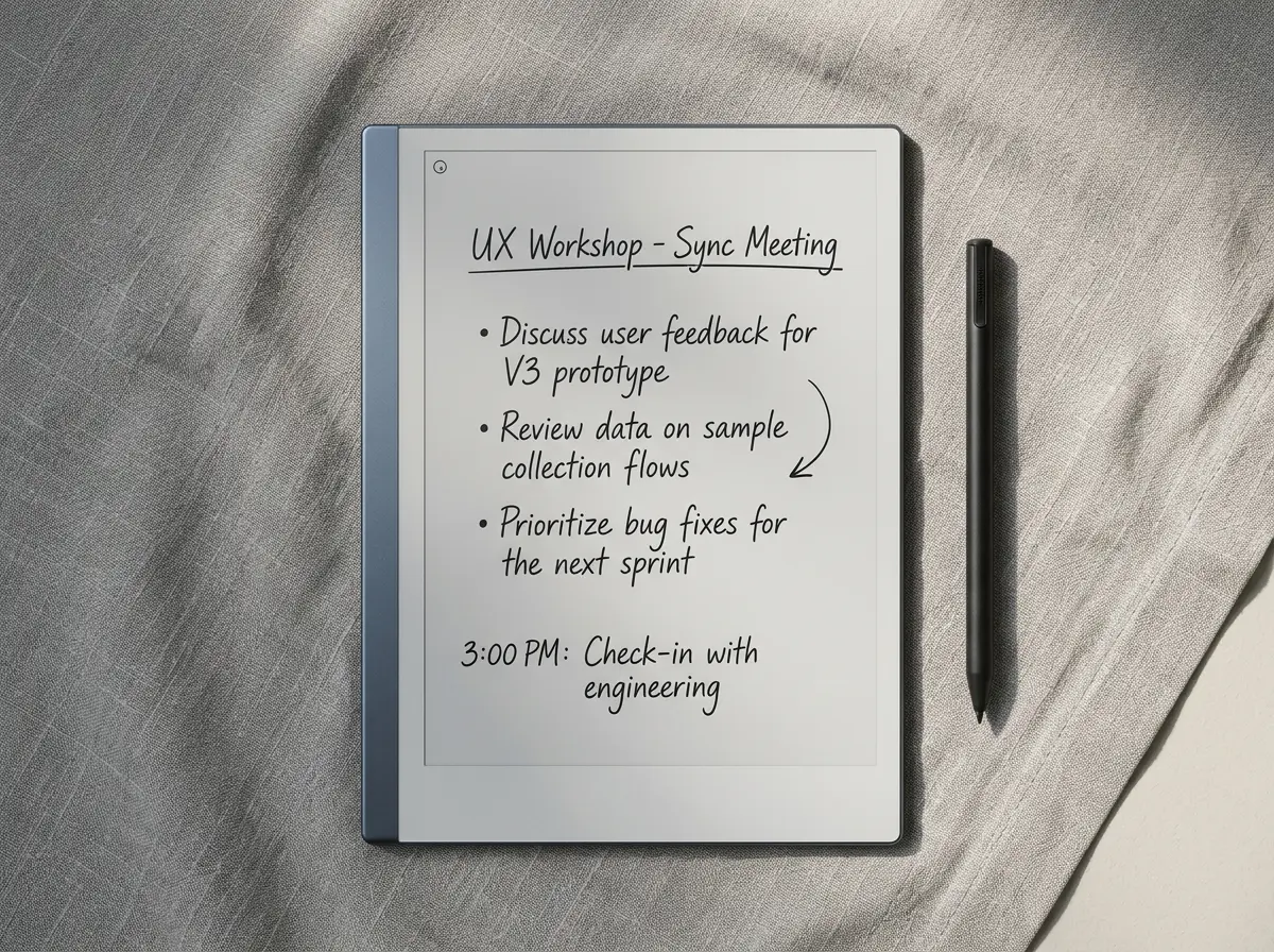 reMarkable 2 showing handwritten meeting notes