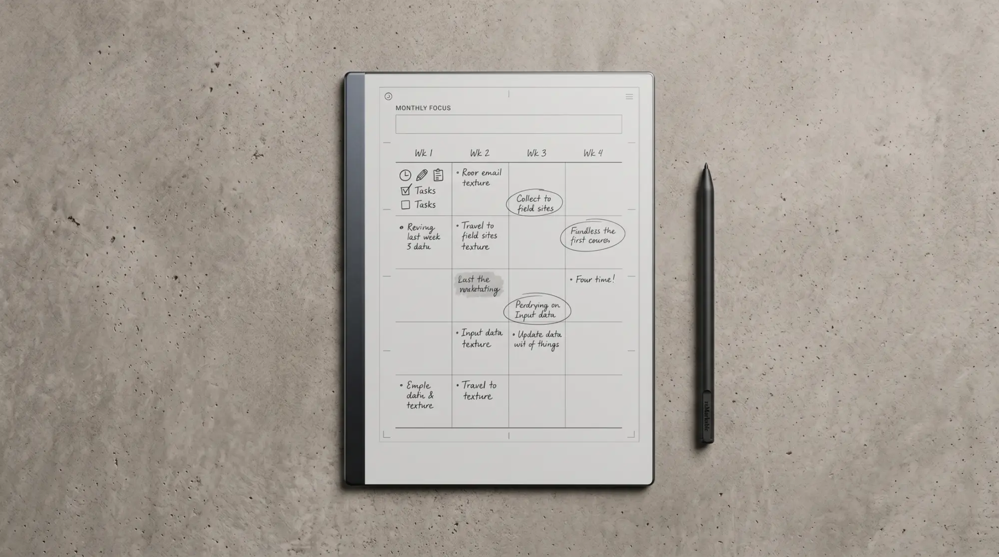 A reMarkable 2 showing a template sized to the screen
