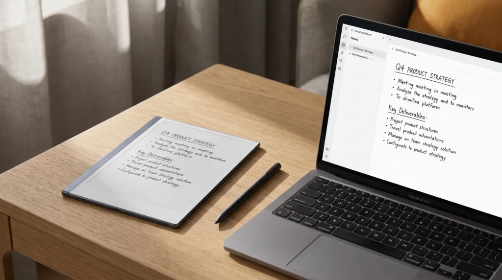 A reMarkable 2 syncing notes through a business cloud workspace