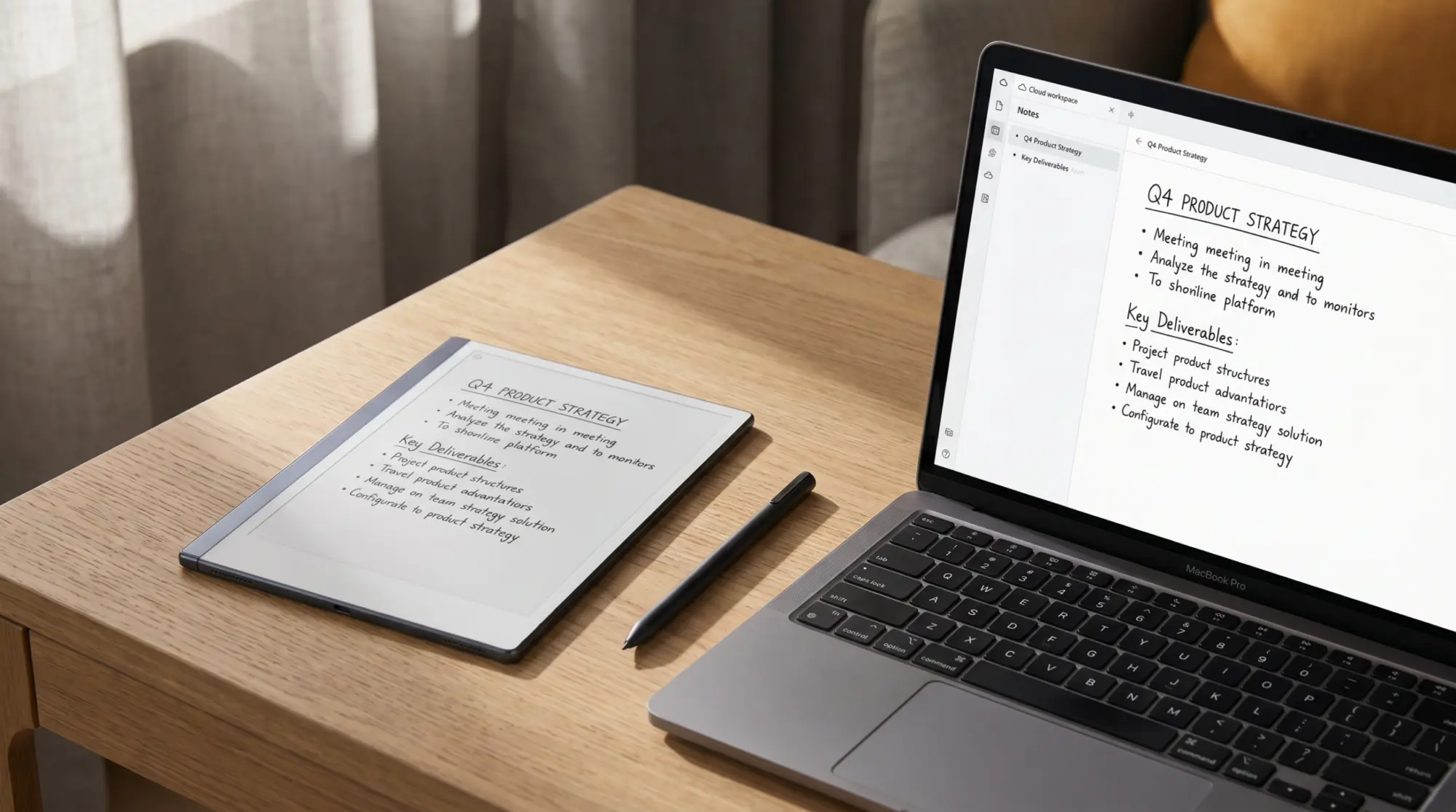 A reMarkable 2 syncing notes through a business cloud workspace