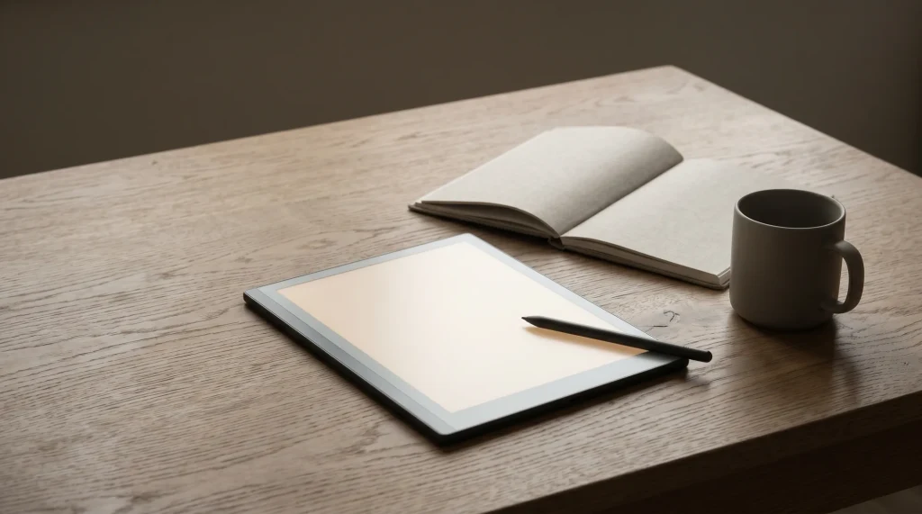 A reMarkable Paper Pro color e-ink tablet with its Marker on a desk