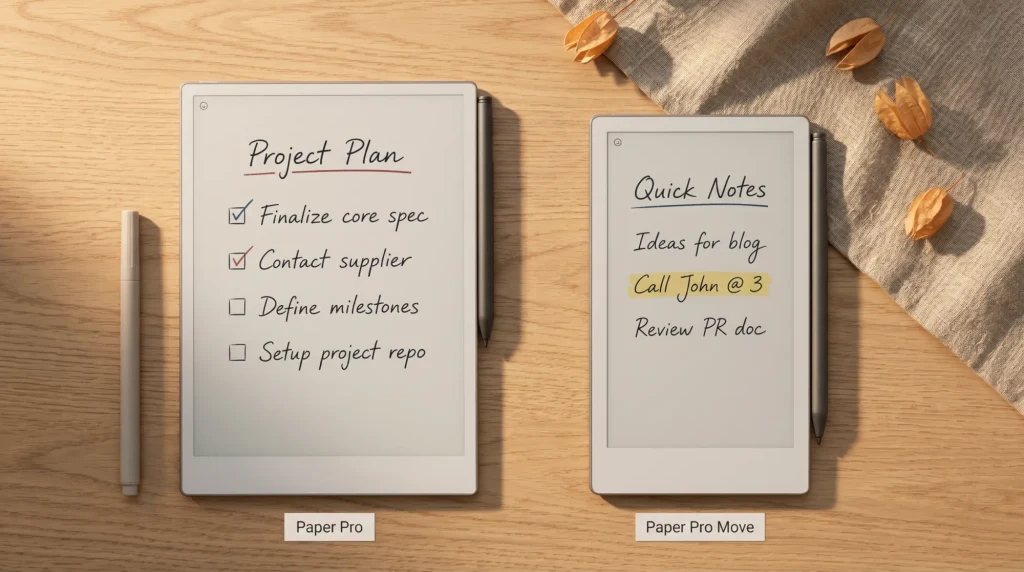 reMarkable Paper Pro beside the smaller Paper Pro Move