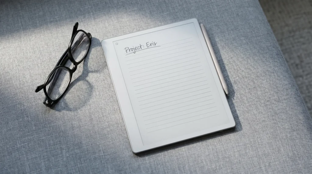 A reMarkable Paper Pure showing a lined notebook page