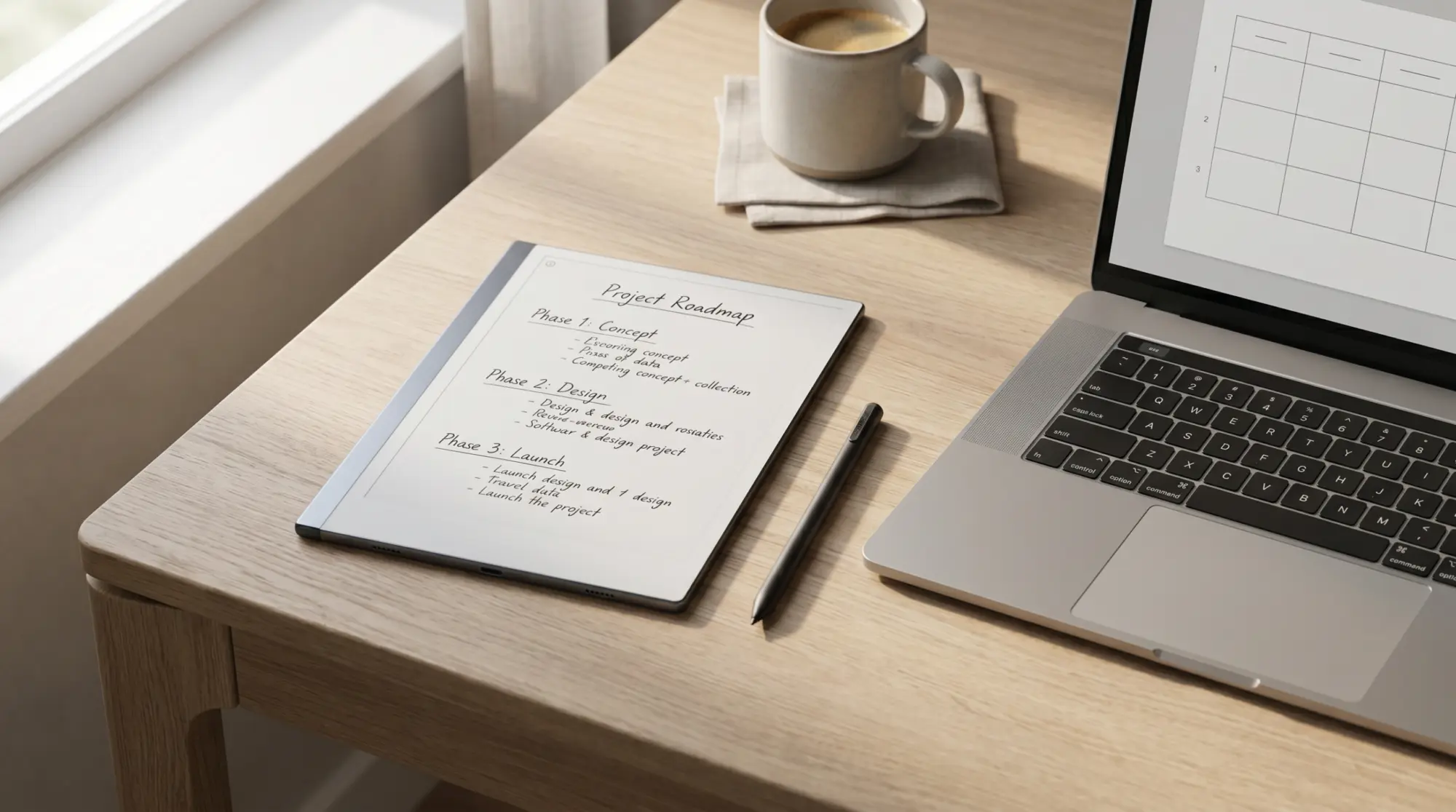 Designing a reMarkable template on a laptop next to the tablet