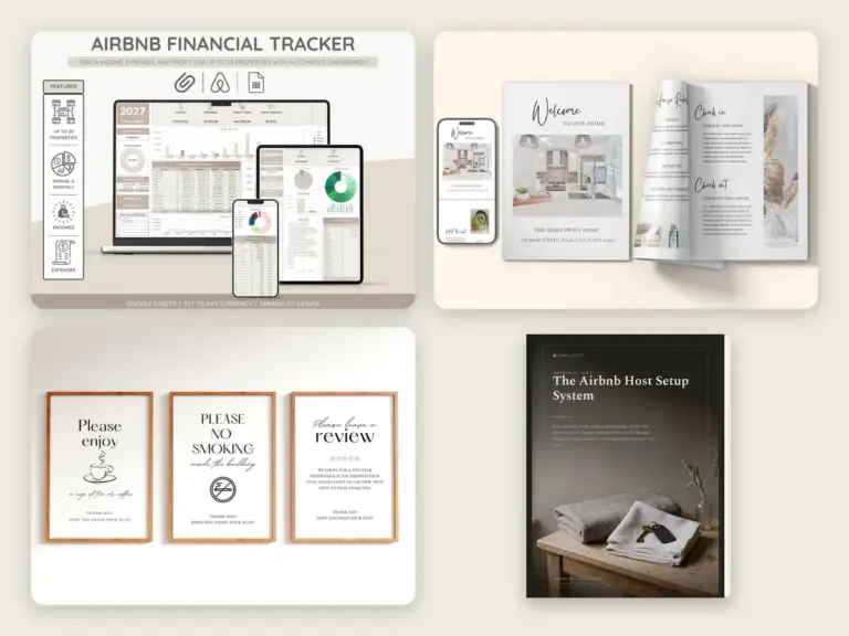 Airbnb Superhost Bundle, Modern Minimalist: host spreadsheet, welcome book, welcome signs and the Host Setup System