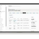 Client CRM System in OneNote for Windows on a laptop, pipeline page, filled with sample data