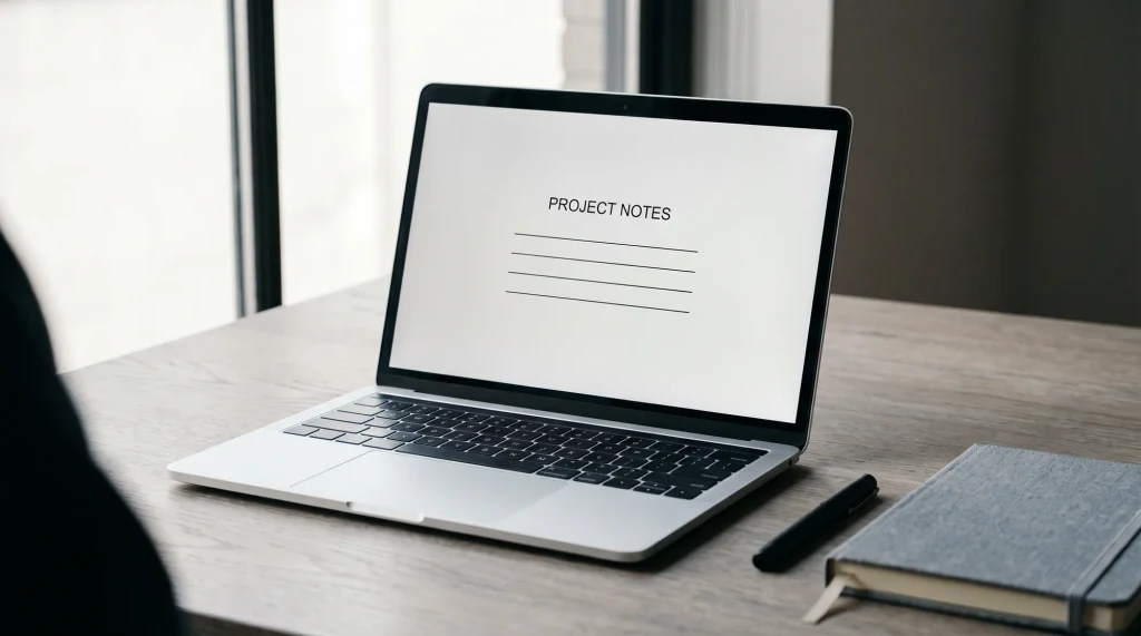 OneNote for Mac open on a laptop showing a project notes page