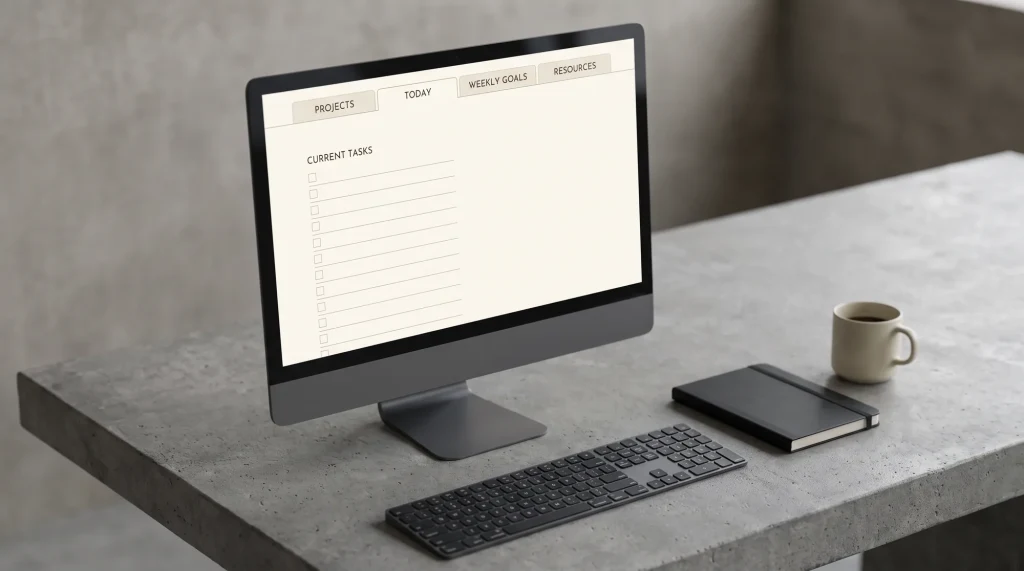 OneNote for Windows 11 on a desktop monitor showing tabbed notebook sections