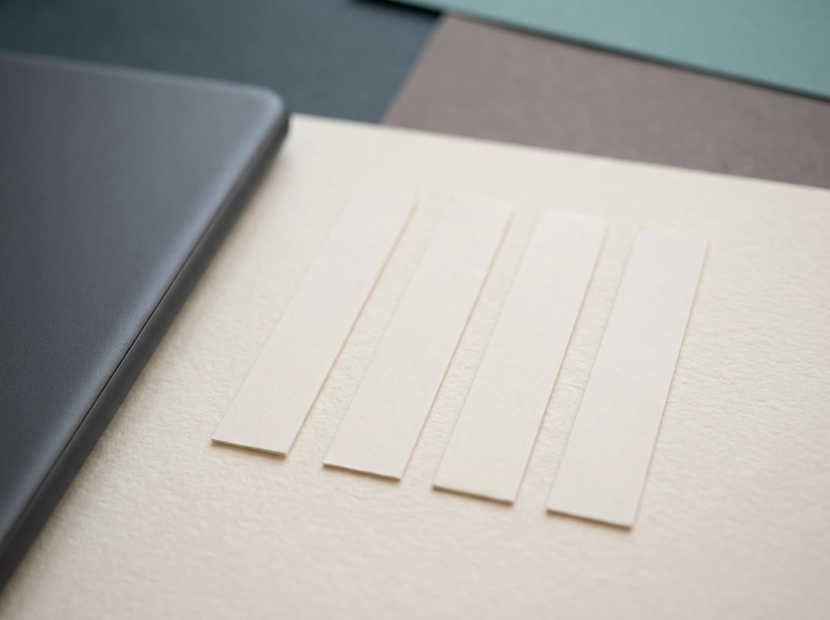 One index card cut into four narrow strips laid out in a row