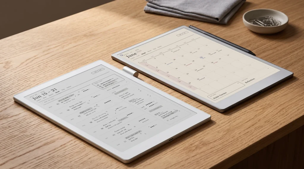 A Supernote Manta and a reMarkable Paper Pro on a desk, weighing up Supernote alternatives