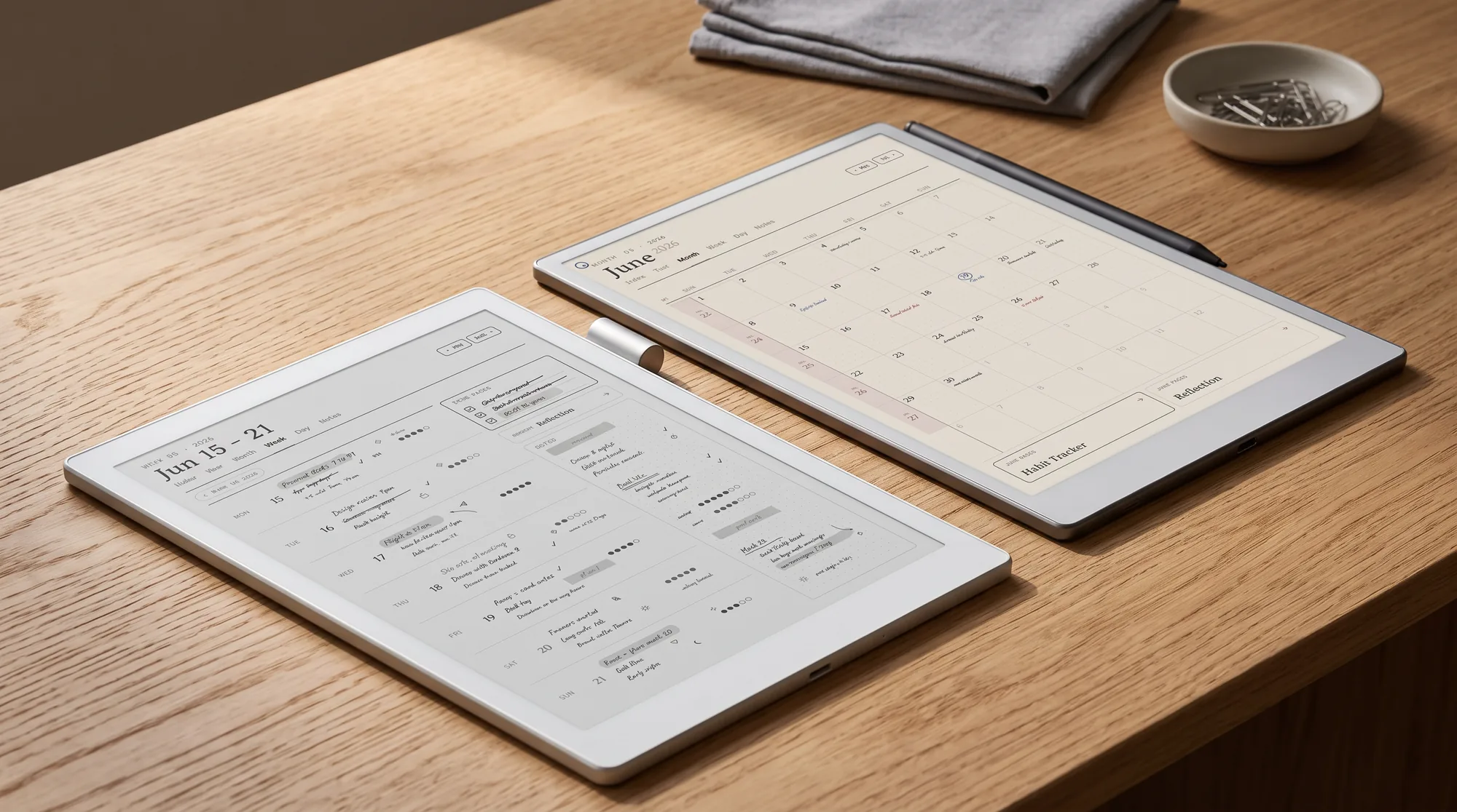 A Supernote Manta and a reMarkable Paper Pro on a desk, weighing up Supernote alternatives