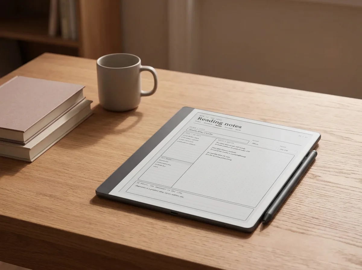 Reading notes kept on an e-ink tablet rather than in a spreadsheet