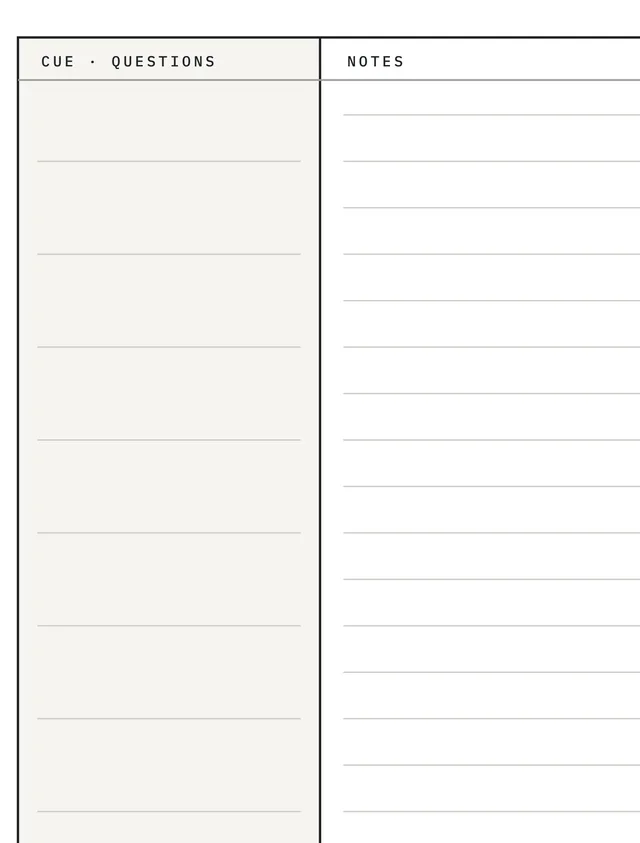 The narrow cue column beside the ruled notes field on the free Cornell notes template