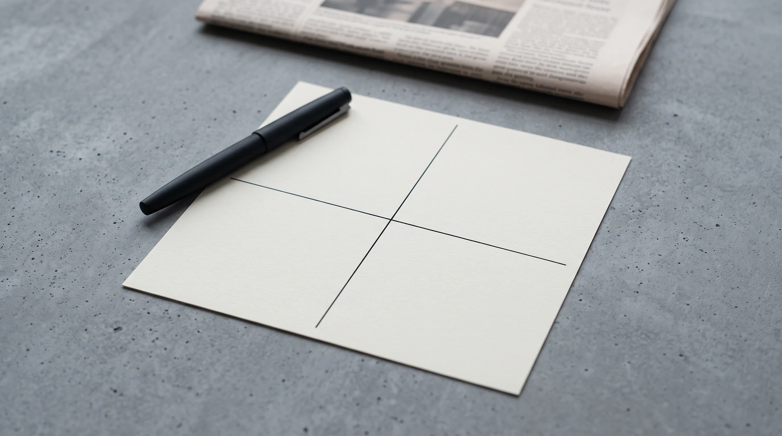 eisenhower matrix template: a ruled sheet divided into four empty quadrants with a pen across one corner