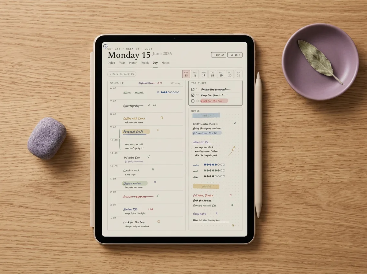 The daily layout inside our Goodnotes planner