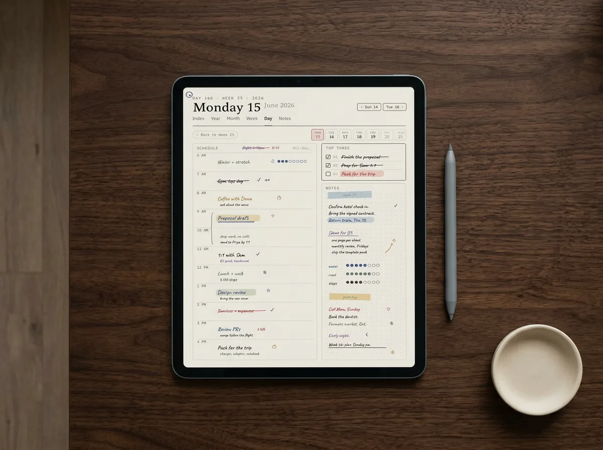 A day written out in our Goodnotes journal
