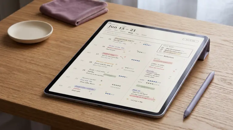 Our Goodnotes planner template open on a tablet