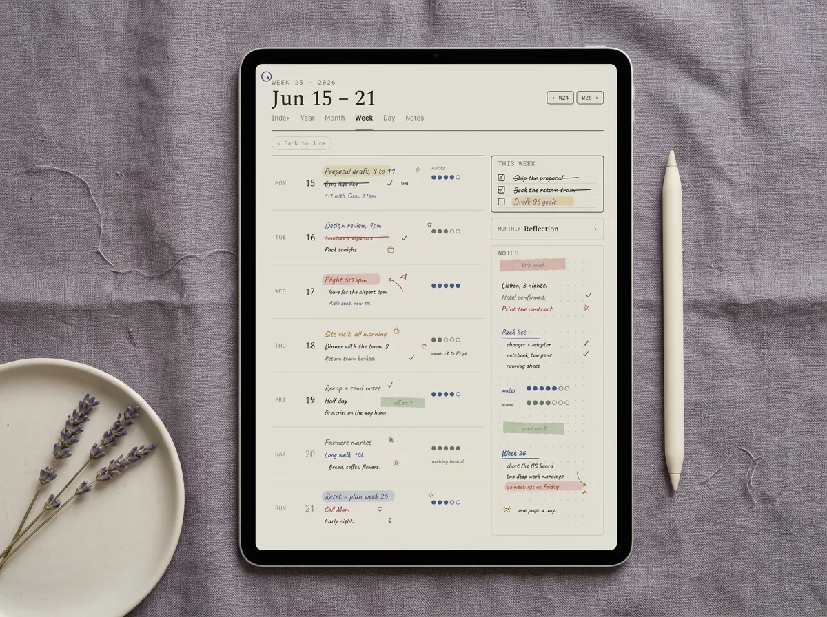 Weekly, daily and monthly layouts in our Goodnotes planner