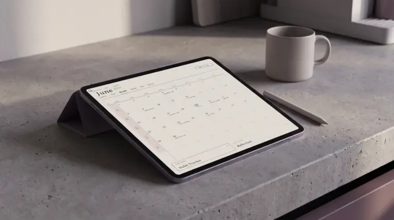 Our Goodnotes templates open on a tablet