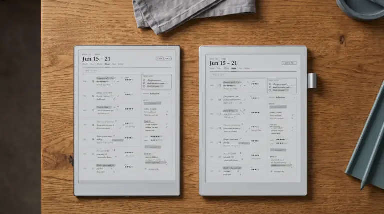iFLYTEK AINOTE 2 beside a Supernote Manta, both showing a weekly planner