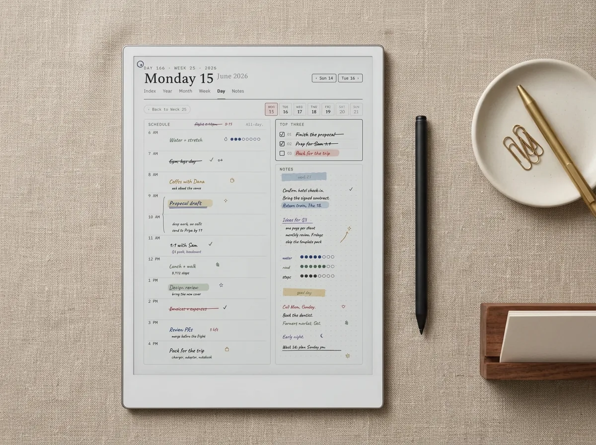 A day written out on a reMarkable Paper Pro daily page
