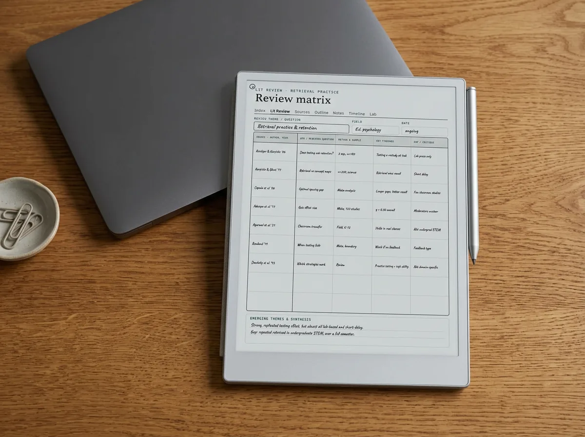 A research plan tracked on e-ink rather than in a spreadsheet