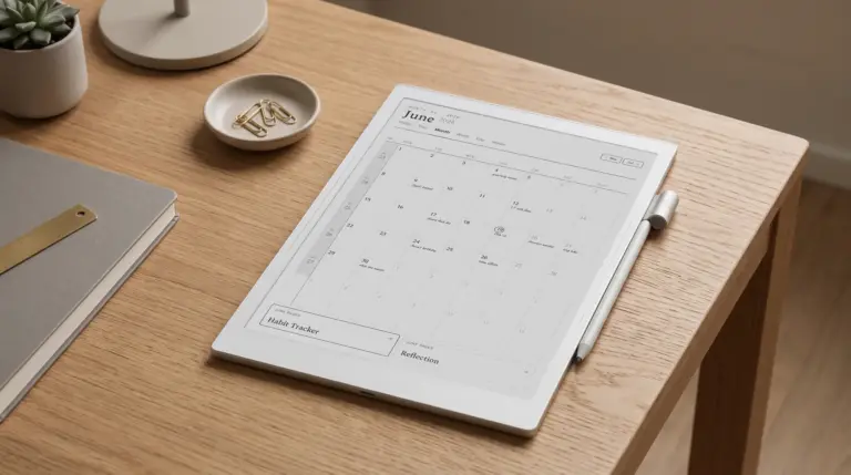 The A5 X2 Manta, the current A5-size Supernote, showing a monthly calendar page