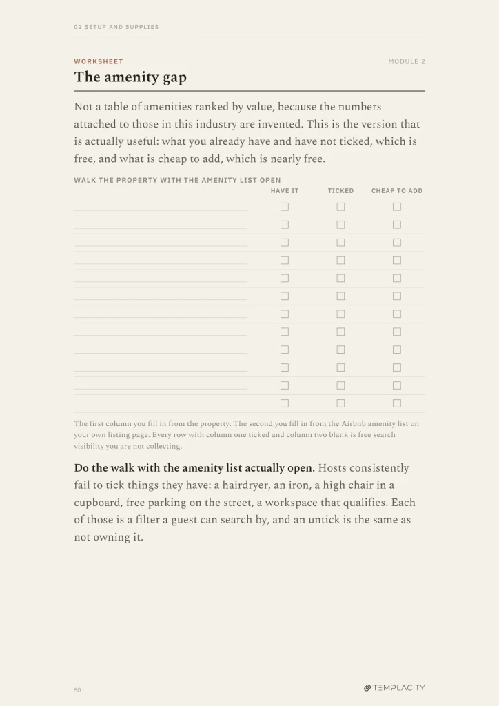 The amenity gap worksheet