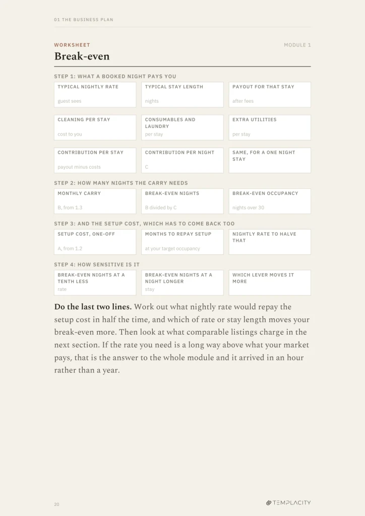The break-even worksheet