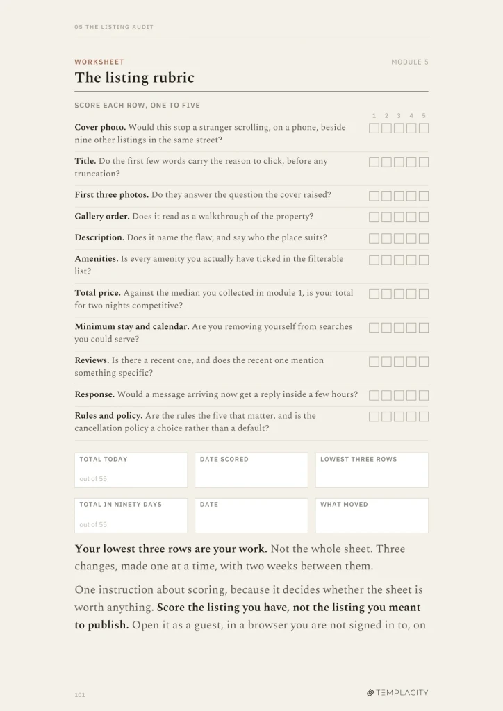 The listing rubric worksheet