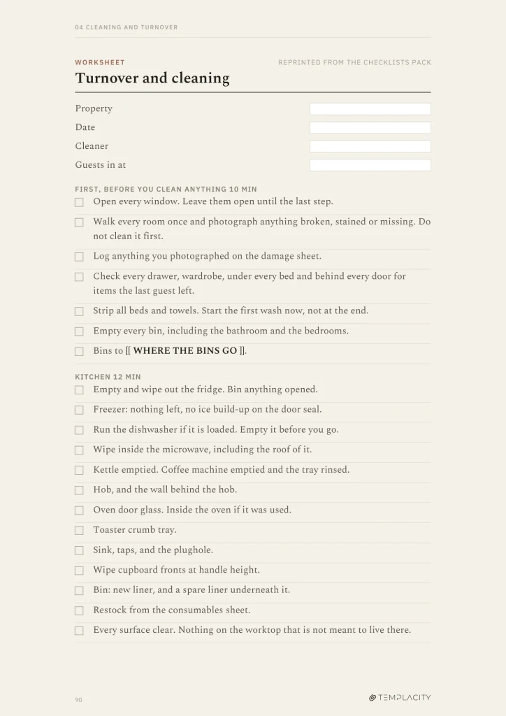 The turnover and cleaning checklist